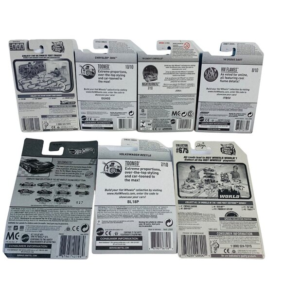 Hot Wheels Lot of 7 Die Cast Cars Baby Boomer Tooned Flames Nightburnerz Series - Picture 2 of 16